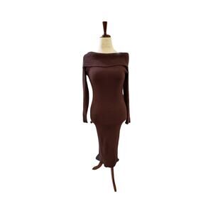 Anthropologie Saturday Sunday Brown Ribbed Off Shoulder Midi Slit Dress Large